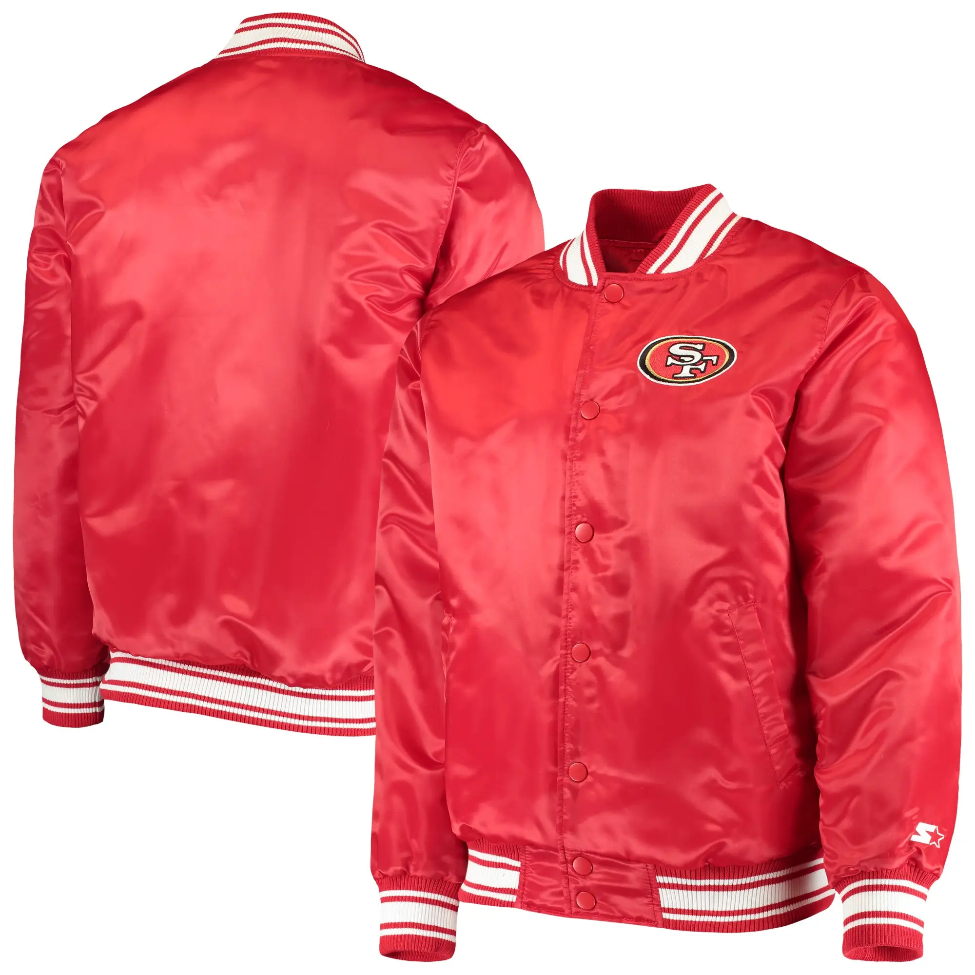 Men's San Francisco 49ers Starter Locker room Full-Snap Red Satin Varsity Jacket - Image 4
