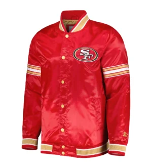 Men's San Francisco 49ers Starter Red Midfield Satin Full-Snap Varsity Jacket