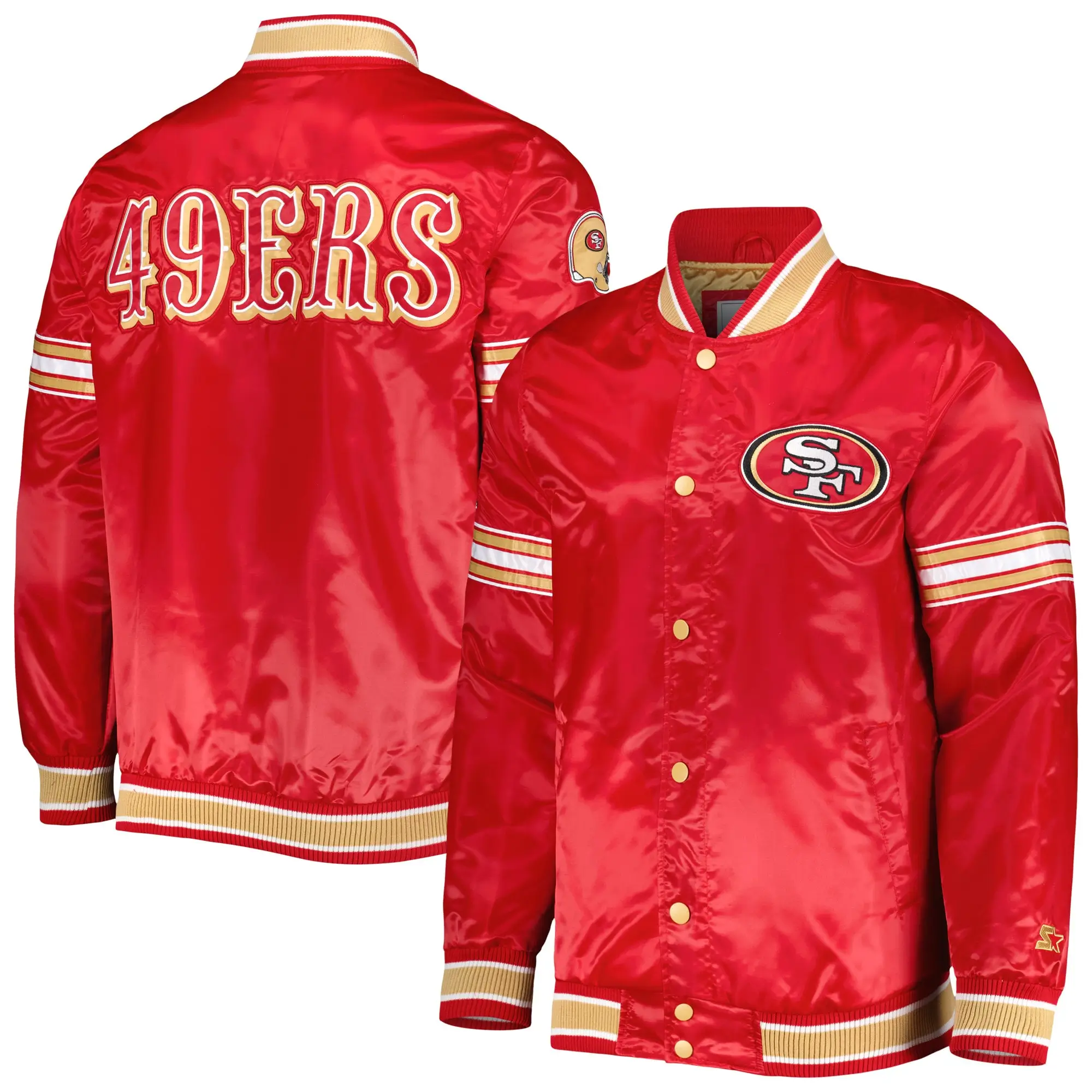 Men's San Francisco 49ers Starter Red Midfield Satin Full-Snap Varsity Jacket - Image 4