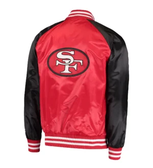 Alternative view of Men's San Francisco 49ers Lead Off Raglan Red/Black Satin Varsity Jacket