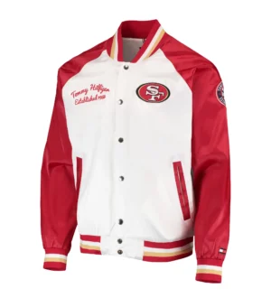 Men's San Francisco 49ers Lead Off Tommy Hilfiger White/Red The Varsity Raglan Full-Snap Jacket