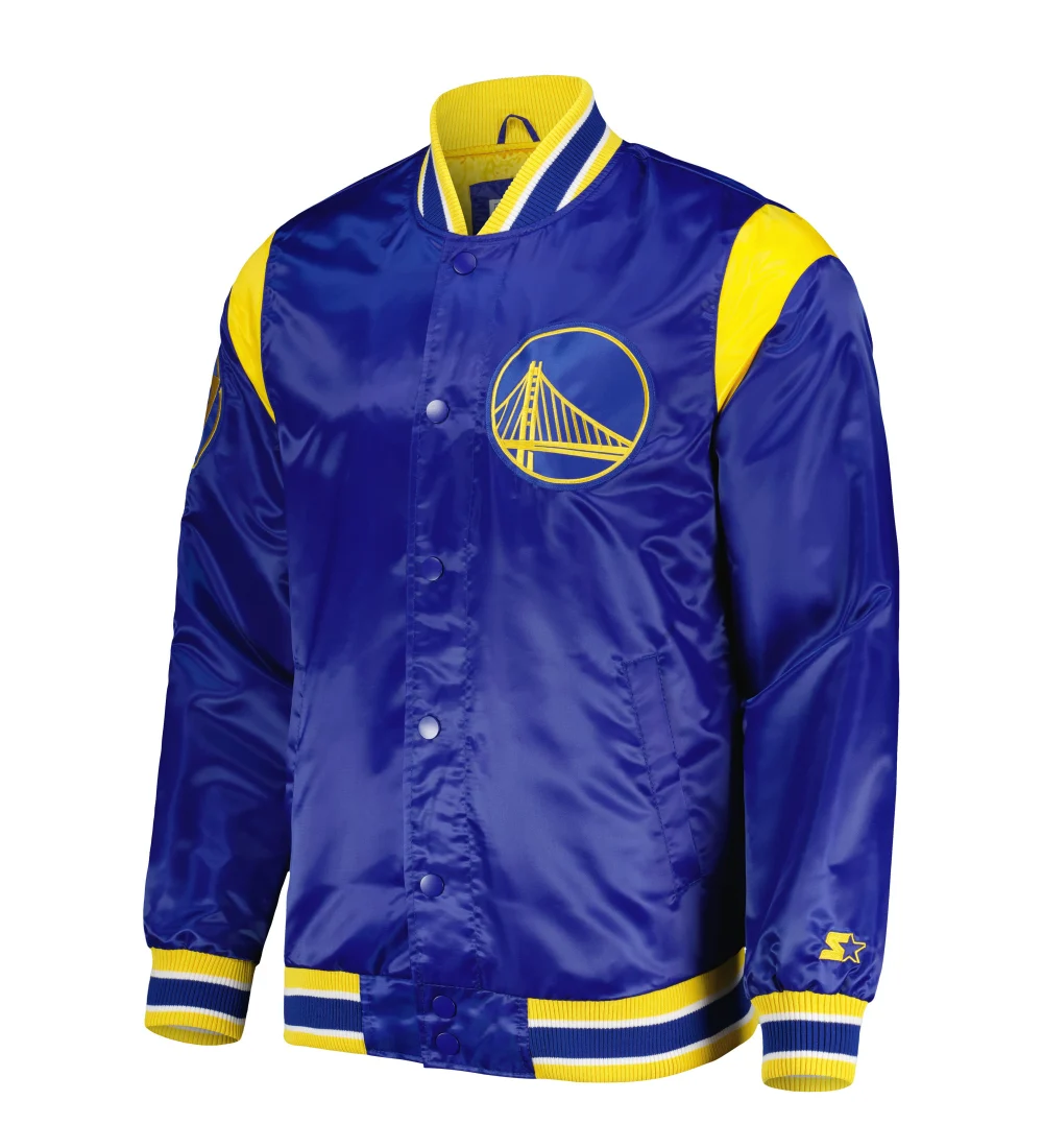 Golden State Warriors Force Play Royal Blue Satin Varsity Jacket