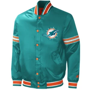 Miami Dolphins The Power Forward Rib Satin Varsity Jacket
