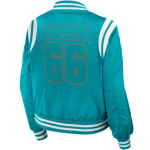 Alternative view of Miami Dolphins Full Zip Classic Rib Satin Varsity Jacket