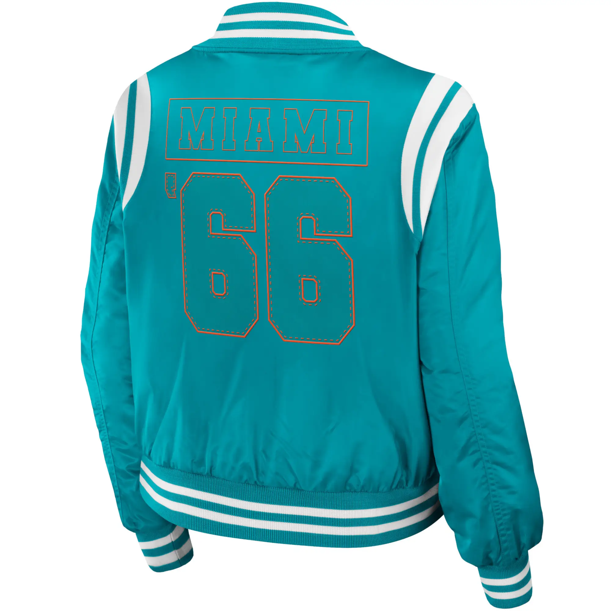 Miami Dolphins Full Zip Classic Rib Satin Varsity Jacket - Image 2