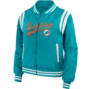 Miami Dolphins Full Zip Classic Rib Satin Varsity Jacket