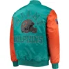 Miami Dolphins Locker Room Throwback Vintage Satin Varsity Jacket With Logo - Image 2