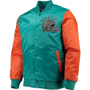 Miami Dolphins Locker Room Throwback Vintage Satin Varsity Jacket With Logo