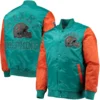 Miami Dolphins Locker Room Throwback Vintage Satin Varsity Jacket With Logo - Image 3