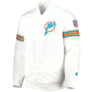 Miami Dolphins Classic Vintage Satin Varsity White Jacket