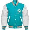 Miami Dolphins Letterman Football Team Players Varsity Jacket Aqua & White
