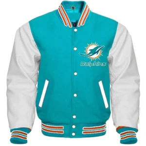 Miami Dolphins Letterman Football Team Players Varsity Jacket Aqua & White