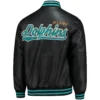 Miami Dolphins Stiff Arm Pleather Leather Varsity Jacket - Image 2