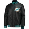 Miami Dolphins Stiff Arm Pleather Leather Varsity Jacket