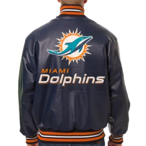 Alternative view of Miami Dolphins  Full Leather Navy Varsity Jacket