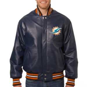 Miami Dolphins Full Leather Navy Varsity Jacket