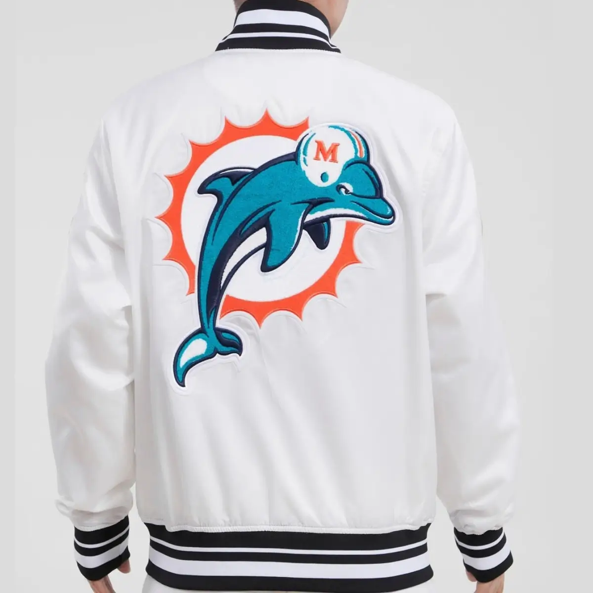 Miami Dolphins Retro Classic Rib Satin Varsity Jacket - Image 2