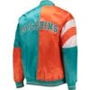 Miami Dolphins Leader Satin Varsity Jacket Aqua & Orange - Image 2