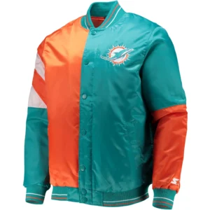 Miami Dolphins Leader Satin Varsity Jacket Aqua & Orange