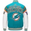 Miami Dolphins Satin Varsity Jacket Teal & White - Image 2
