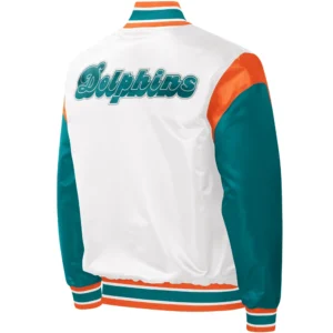 Alternative view of Miami Dolphins Pitch Starter Satin White Varsity Jacket
