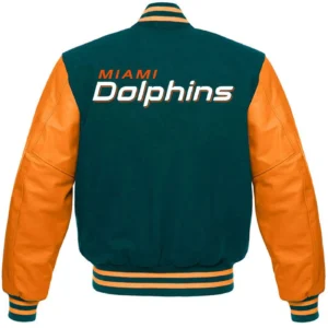 Alternative view of Miami Dolphins Letterman Wool & Leather Varsity Green & Orange