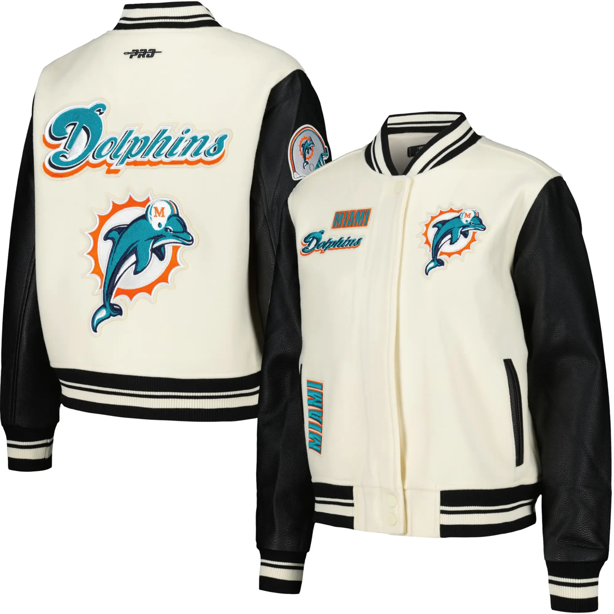 Miami Dolphins Classic Wool & Leather Varsity Jacket - Image 3