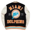 Miami Dolphins Letterman Wool & Leather Varsity Jacket Black & White - Image 2