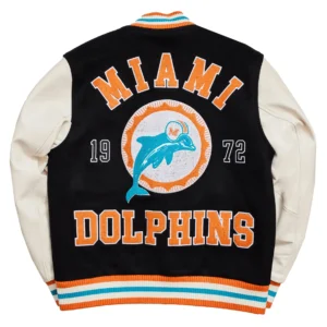 Alternative view of Miami Dolphins Letterman Wool & Leather Varsity Jacket Black & White