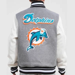 Alternative view of Miami Dolphins Classic Wool & Leather Varsity Jacket Heather Grey & White