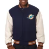 Miami Dolphins Two Tone Wool & Leather Varsity Jacket Navy & White