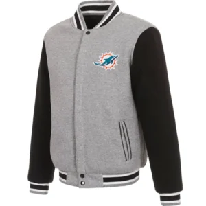 Miami Dolphins Full Wool Two Tone Varsity Jacket Gray & Black