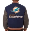 Miami Dolphins Full Wool Two Tone Varsity Jacket Navy & Grey - Image 2
