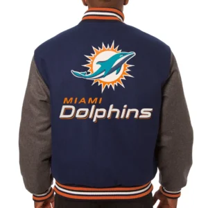 Alternative view of Miami Dolphins Full Wool Two Tone Varsity Jacket Navy & Grey