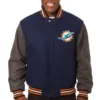 Miami Dolphins Full Wool Two Tone Varsity Jacket Navy & Grey