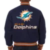 Miami Dolphins Full Wool One Color Varsity Navy Jacket - Image 2