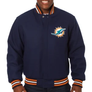 Miami Dolphins Full Wool One Color Varsity Navy Jacket