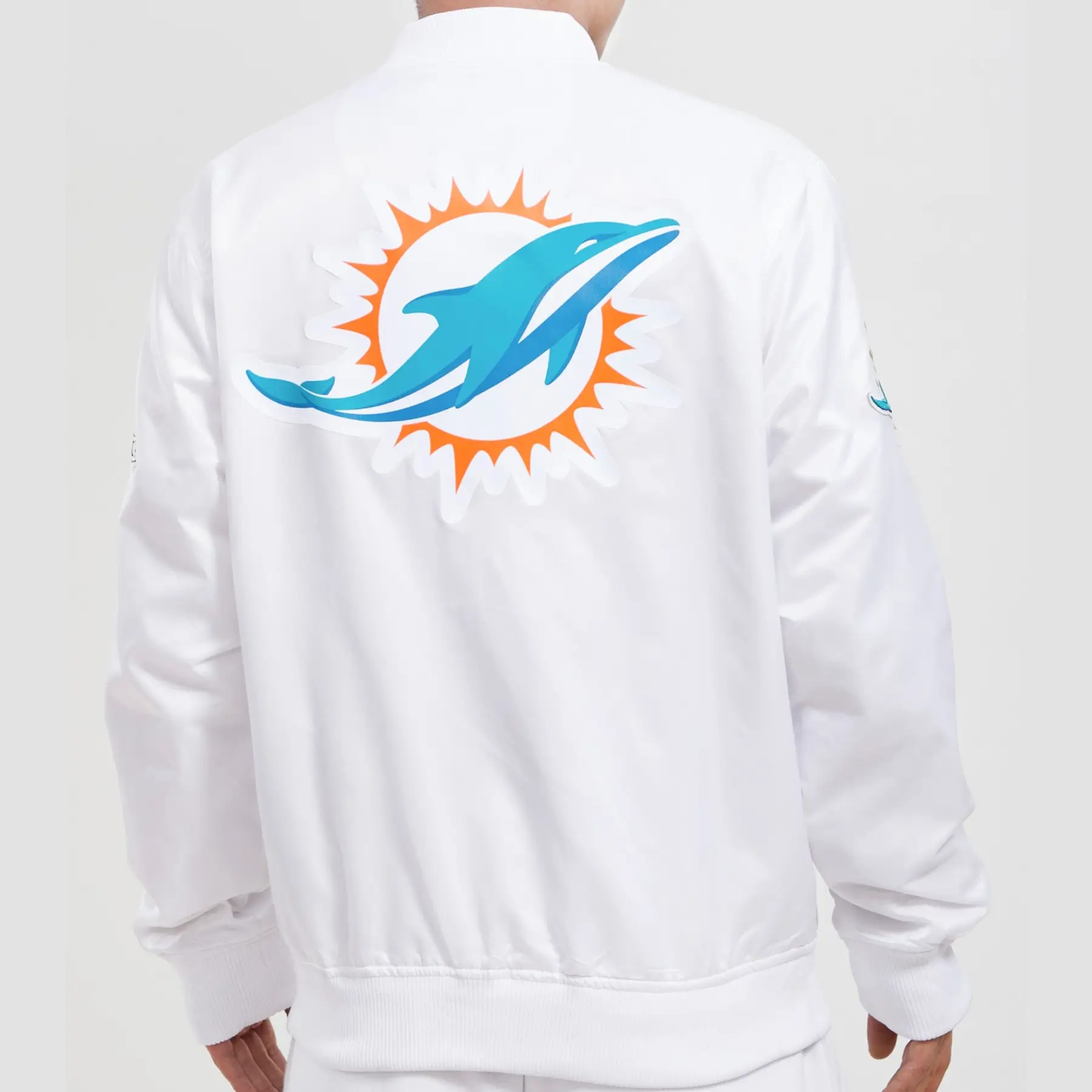 Miami Dolphins Team Players League Satin Varsity Jacket - Image 2