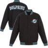Miami Dolphins Black Satin Varsity Jacket - Image 3