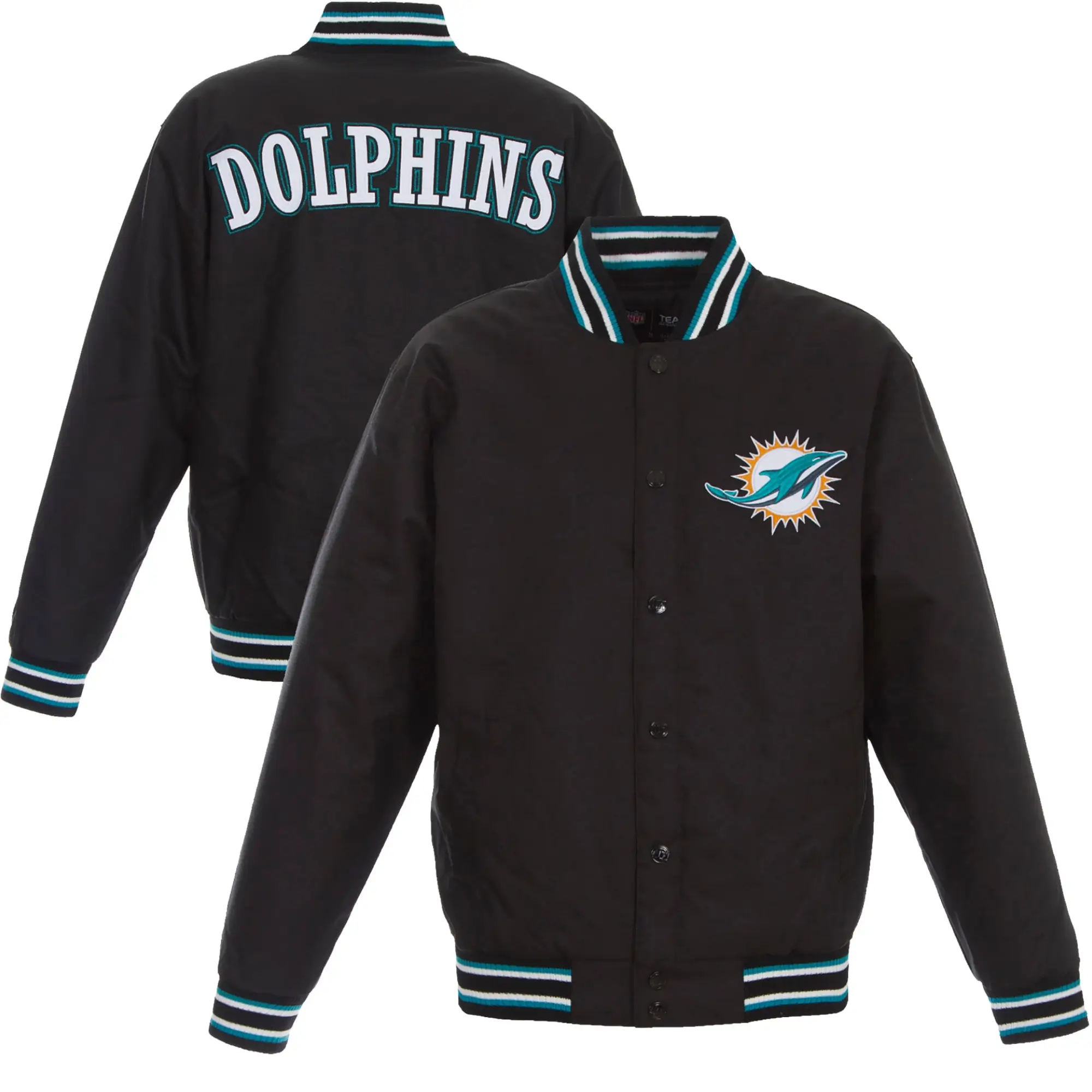 Miami Dolphins Black Satin Varsity Jacket - Image 3