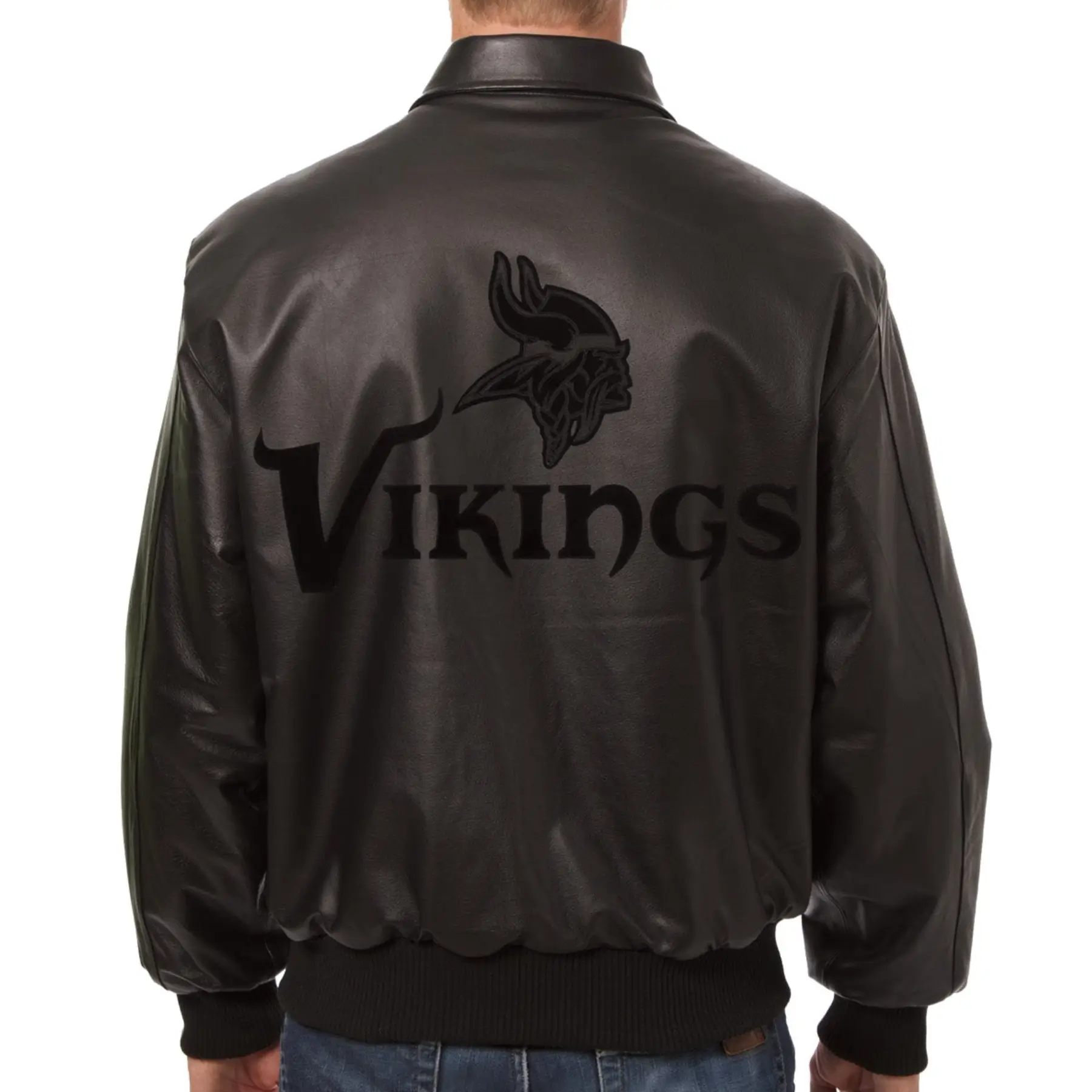 Minnesota Vikings Bomber Full Leather Black Varsity Jacket - Image 2