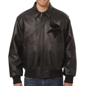 Minnesota Vikings Bomber Full Leather Black Varsity Jacket