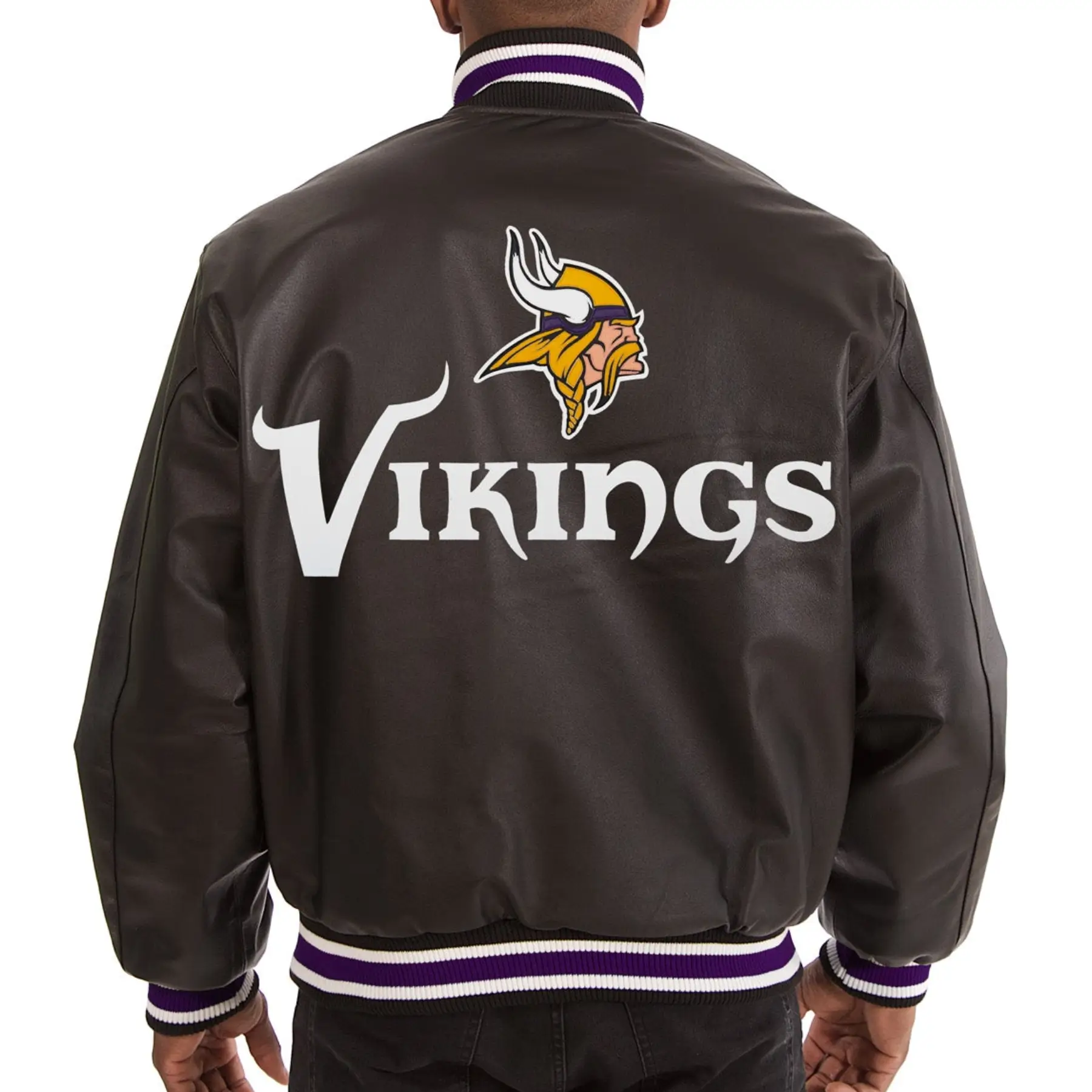 Minnesota Vikings Full Leather Black Varsity Jacket - Image 2