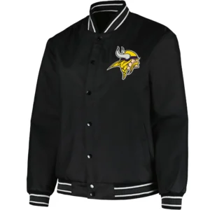 Minnesota Vikings Classic Rib Satin Black Varsity Jacket