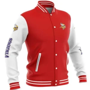 Minnesota Vikings Vintage Bomber Classic Rib Satin Varsity Jacket Red & White