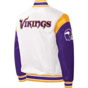 Alternative view of Minnesota Vikings Pitch Classic Rib Starter White Satin Varsity Jacket