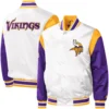 Minnesota Vikings Pitch Classic Rib Starter White Satin Varsity Jacket - Image 3