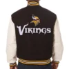 Minnesota Vikings Classic Rib Two Tone Wool & Leather Varsity Jacket - Image 2