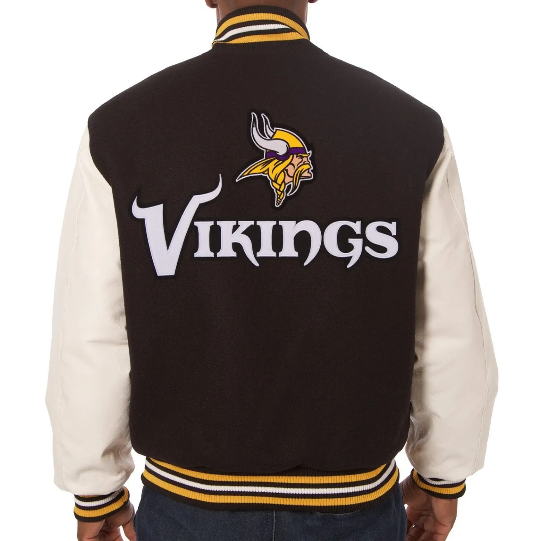 Minnesota Vikings Classic Rib Two Tone Wool & Leather Varsity Jacket - Image 2