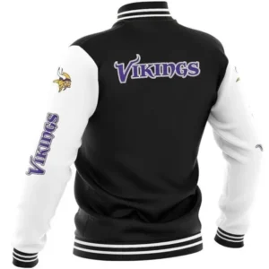 Alternative view of Minnesota Vikings Vintage Bomber Football Team Players Satin Varsity Jacket Black & White